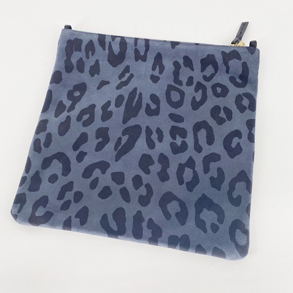 Clare V Foldover Clutch Leopard Grey Animal Print Leather Pouch - Picture 4 of 6